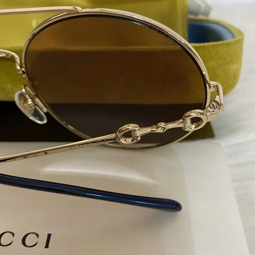 New Authentic Gucci Sunglasses GG0878S 003 59 Horsebit Oversized Round - Picture 6 of 12